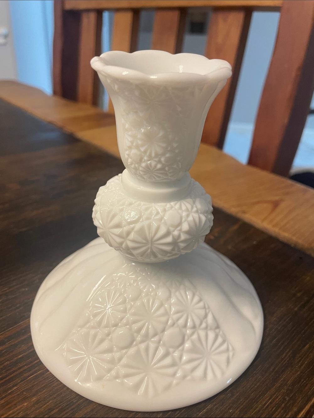 Vintage White Milk Glass Candlestick Pair - Elegant Floral Pattern - Picture 7 of 10